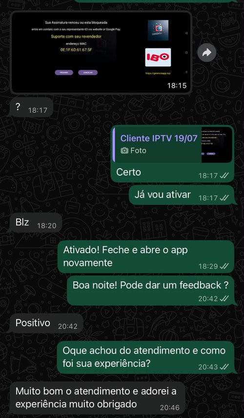 Avaliação de cliente no WhatsApp - Ativação imediata de canais na TV